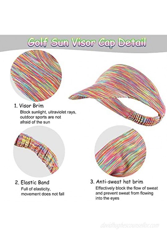 Chuarry 6 Pieces Women Golf Sun Visor Cap Tie Dye Visor Sports Empty Top Baseball Beach Hat