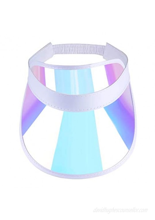 Iridescent Plastic Sun-Visor Hats UV-Shield Protection Hat Tennis-Viosr-Mirrored (Rainbow 1PC)