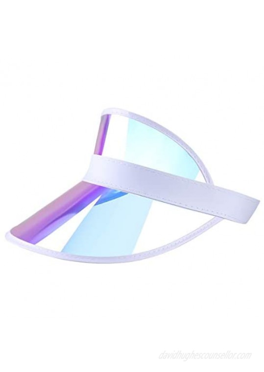 Iridescent Plastic Sun-Visor Hats UV-Shield Protection Hat Tennis-Viosr-Mirrored (Rainbow 1PC)