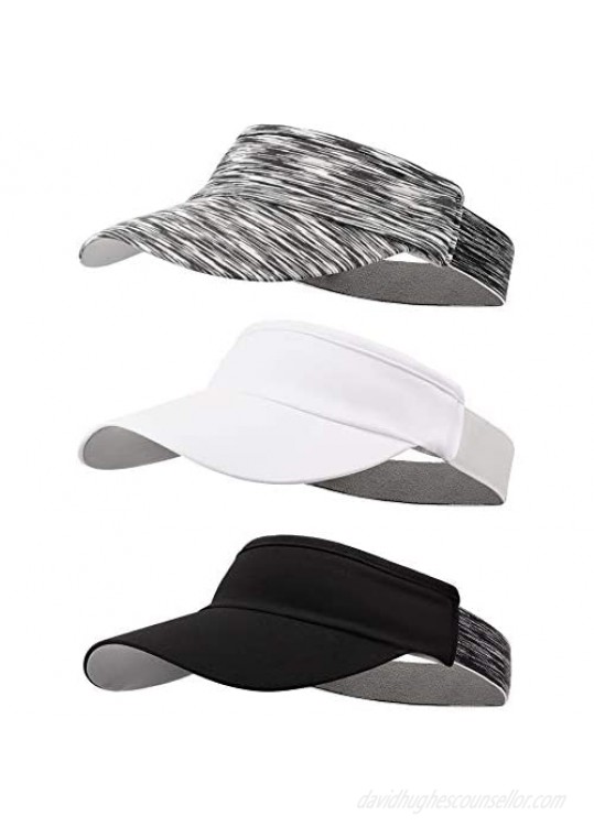 SATINIOR 3 Pieces Visor Caps Adjustable Sun Visor Hat Sports Hat Lightweight Quick Dry Hat for Women Men Golf Tennis Cycling Running Jogging  White  Gray  Black  Large