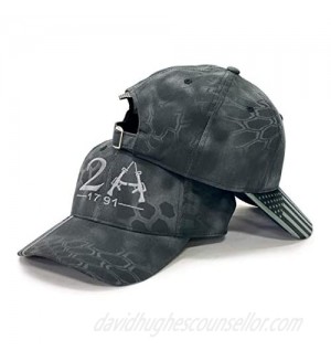 Spirit of Venture The 2nd Amendment 1791 Kryptek Typhon Camo Cap with USA Flag Visor - Pro Camouflage Series Premium Quality Hat - Pre-Curved Visor - Outdoor Cap - One Size Fits Most
