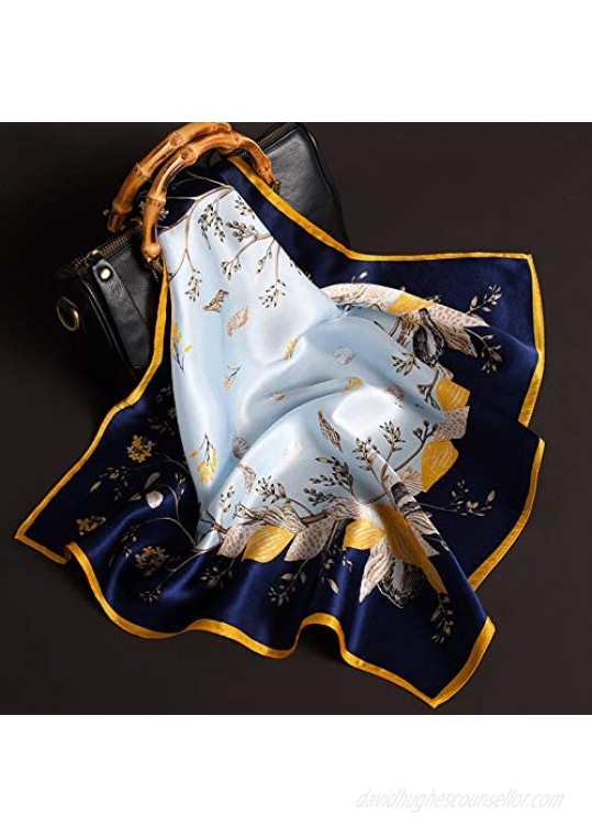100% Pure Mulberry Silk Scarf -21” Lightweight Small Square Neckerchief – Breathable Digital Printed Scarves with Gift Packed