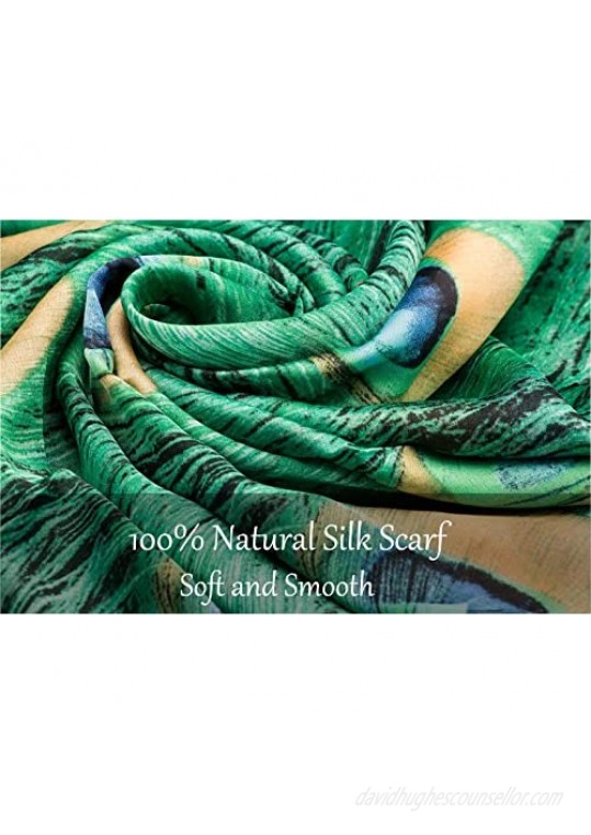 100% Silk Scarf - Women's Fashion Large Sunscreen Shawls Wraps - Lightweight Floral Pattern Satin for Headscarf&Neck