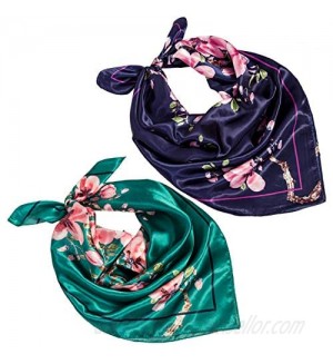 2 Pcs Soft Silk Feeling Head Scarf for Women 35x35 Inch Satin Silk Hair Scarf Neckerchief