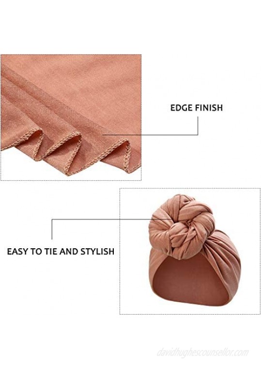 2 Pieces Stretch Head Wrap Scarf Stretchy Turban Long Hair Scarf Wrap Solid Color Soft Head Band Tie for Women (Black Brown)