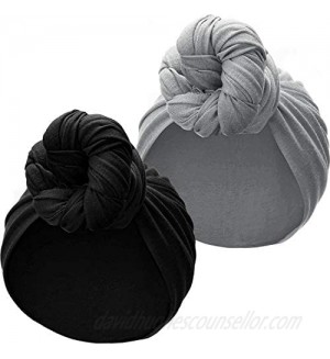2 Pieces Stretch Head Wrap Scarf Stretchy Turban Long Hair Scarf Wrap Solid Color Soft Head Band Tie for Women (Black  Grey)