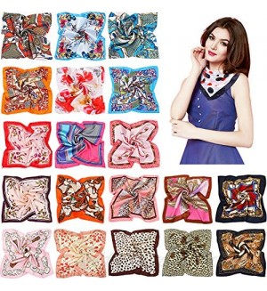 20 Pieces Women Satin Square Scarf Silk Feeling Hair Scarf Mixed Color Small Square Scarf Neck Head Scarf for Women Girls Favors  Random Color