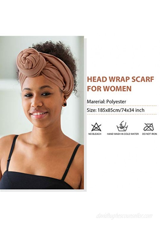 3 Pieces Women Stretch Head Wrap Scarf Stretchy Turban Long Hair Scarf Wrap Solid Color Soft Head Band Tie (Black Gray Brown)…