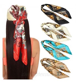 35 Inches Women Head Scarf Hair Bandanas - 4PCS Square Satin Head Scarves for Women Silk Like Hair Kerchief Banadanas