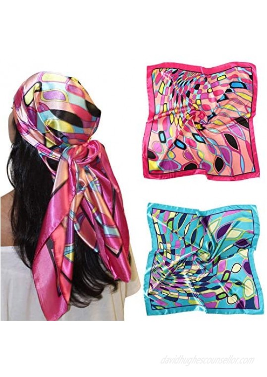 35” Large Satin Square Head Scarf - 2Pcs Silk Like Floral Head Scarves Square Satin Hair Scarf Bandanas for Women