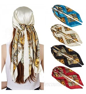 35" Large Square Satin Head Scarf - 4Pcs Head Scarves Silk Like Hair Scarves Head Wraps Headscarf for Women
