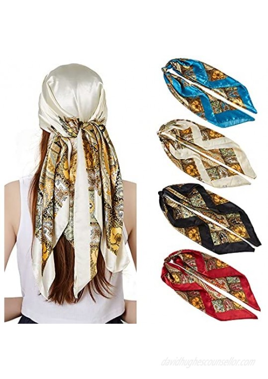 35 Large Square Satin Head Scarf - 4Pcs Head Scarves Silk Like Hair Scarves Head Wraps Headscarf for Women