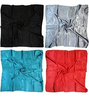 4 Pc Set Large 35 x 35 inches Satin Square Scarves Neck Hair Head Scarf Bundle