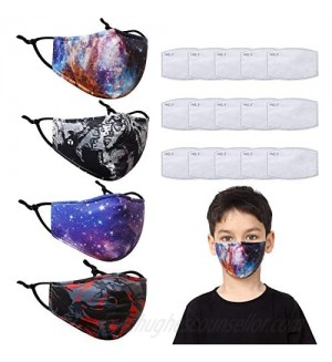 4 pcs 3 Layers Warm Face Covering Mask Warm Washable Reusable Cotton Winter Mask with 15 Pcs Carbon Filter