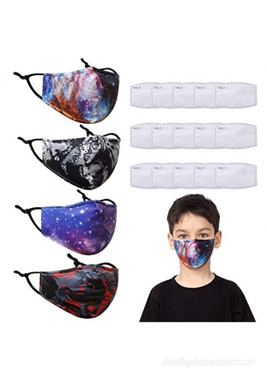 4 pcs 3 Layers Warm Face Covering Mask Warm Washable Reusable Cotton Winter Mask with 15 Pcs Carbon Filter