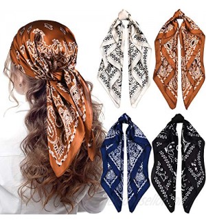 4 Pieces 27 Inch Satin Headband Scarves Silk Feeling Bandana Boho Head Scarves for Women Girls (Classic Pattern)