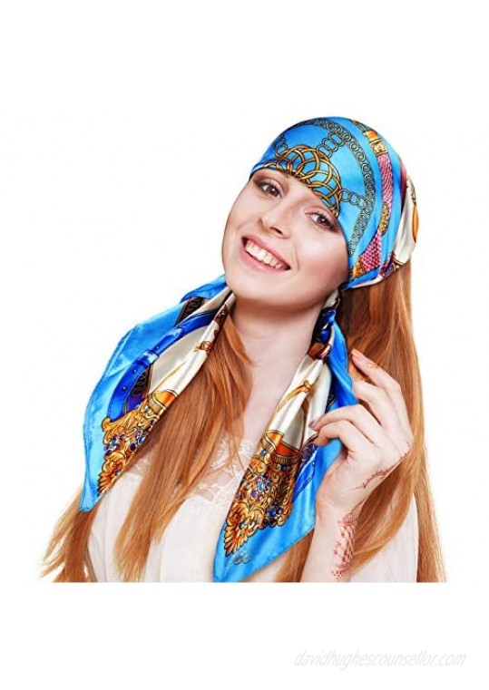 4 Pieces 35 Inch Satin Head Scarves Large Square Head Scarf Boho Hair Bandanas for Women