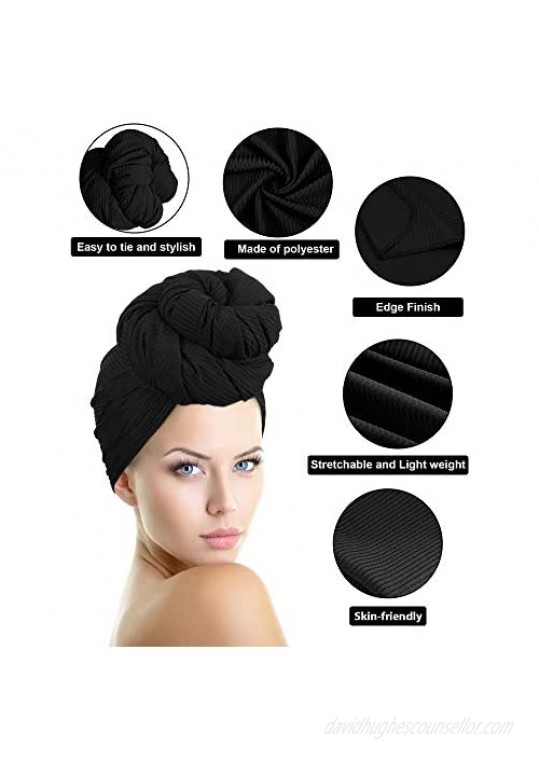 4 Pieces Women Stretch Head Wrap Headband Scarf Hair Wrap Turban Tie Long Plain Soft Shawls