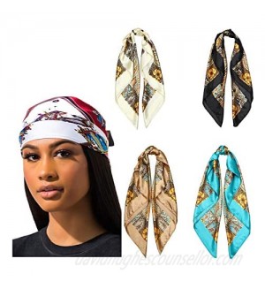 4Pcs Silk Satin Square Headscarf - 35 Inches Large Hair Bandana Head Kerchief Fashion Pattern Hair Scarves for Women