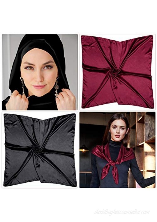5 Pieces Head Scarf 35 Inch Satin Large Square Hair Scarves Silk Like Neck Scarf Head Wraps Headscarf for Women