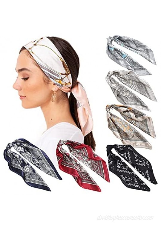 6 Packs 23.6 Inches Satin Silk Head Scarves Square Silk Like Hair Bandanas Soft Neck Scarf Head Hair Wraps for Womens