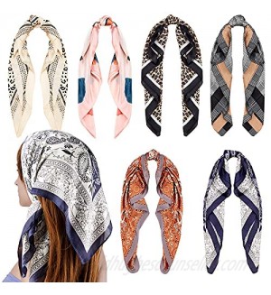 6 Pieces 27.5 Inches Silk Feeling Head Scarf Satin Square Neckerchief Hair Scarves Bandana for Women