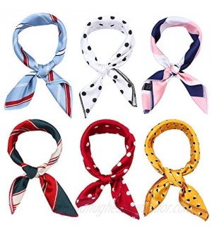 6Pcs Square Silk Satin Scarf Head Neck Scarf for Women Hair Tie Band Accessoriy