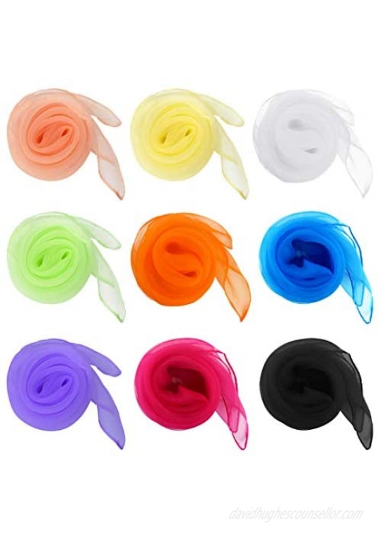 9 Pcs Chiffon Scarf  Fengek 27.6 Inch Square Solid Color Bandana Handkerchief Ribbon Scarves for Women Girls  9 Colors