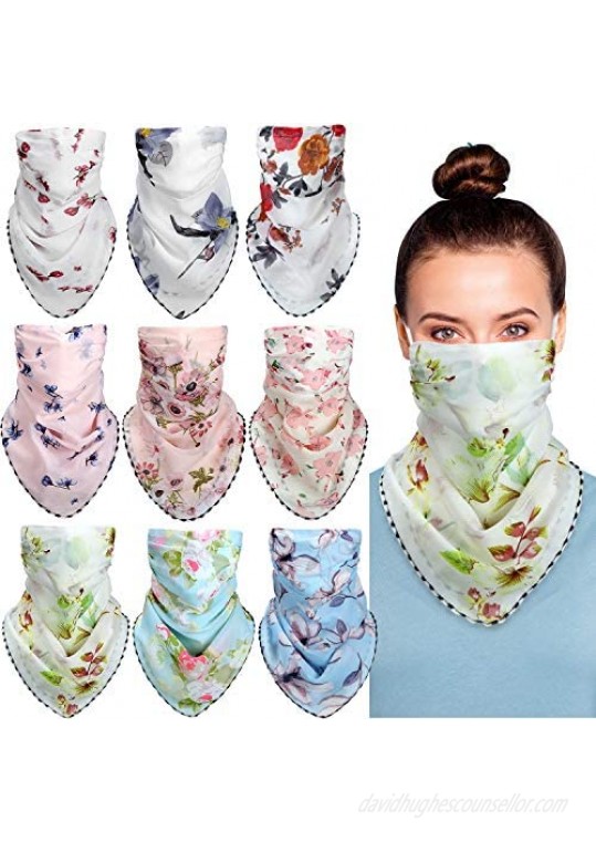 9 Pieces Women's Silk Neck Scarf Sun Protection Bandana Face Cover Chiffon Neck Gaiter for Outdoors Sports Festivals