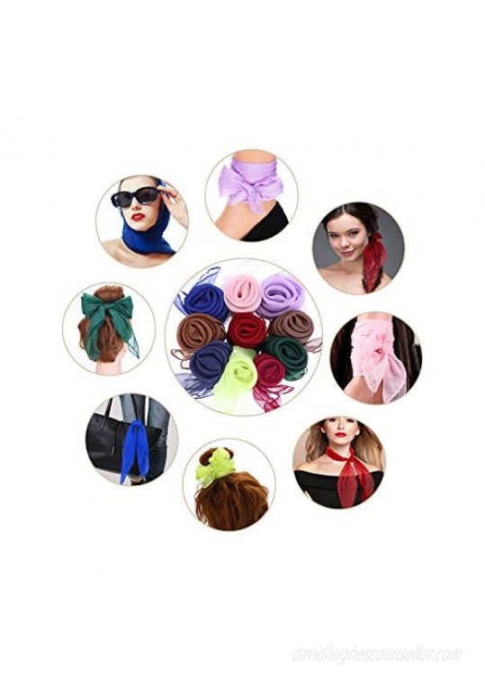 Boao 6 Pieces Chiffon Scarf Polyester Scarf Bandana Soft Ribbon Scarf Satin Ribbon Scarves 27.5 by 27.5 Inches