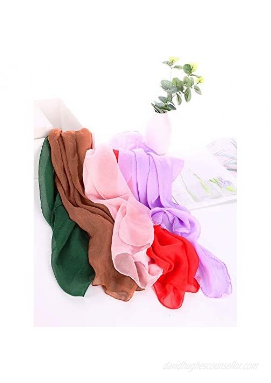 Boao 6 Pieces Chiffon Scarf Polyester Scarf Bandana Soft Ribbon Scarf Satin Ribbon Scarves 27.5 by 27.5 Inches