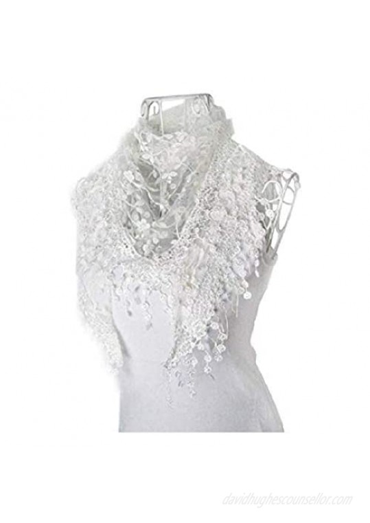 Cotchear Lace Scarf Floral Crochet Lightweight Tassel Sheer Wrap Scarves Shawl