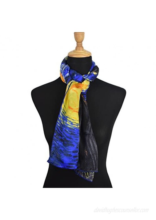 ELEGNA Women 100% Silk Art Collection Scarves Long Shawl Hand Rolled Edge