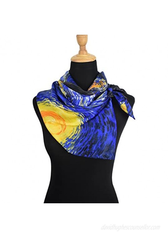 ELEGNA Women 100% Silk Art Collection Scarves Long Shawl Hand Rolled Edge