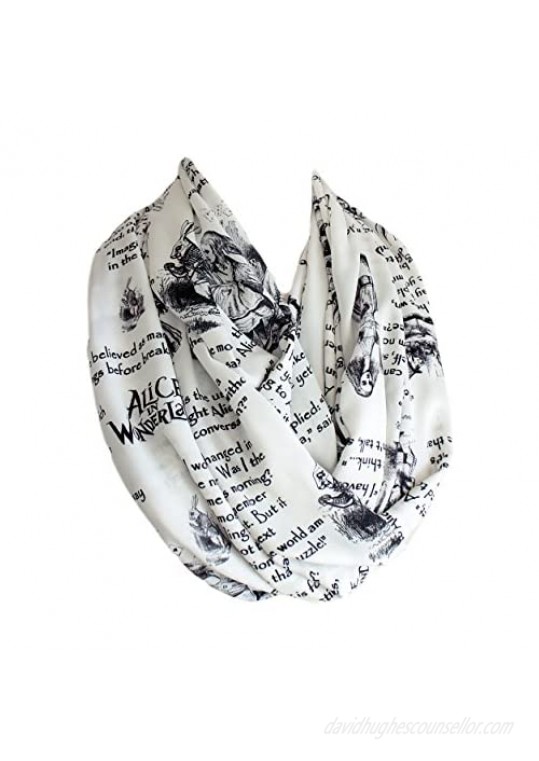 Etwoa's Lewis Carroll Alice in Wonderland Book Quotes White Infinity Scarf Large
