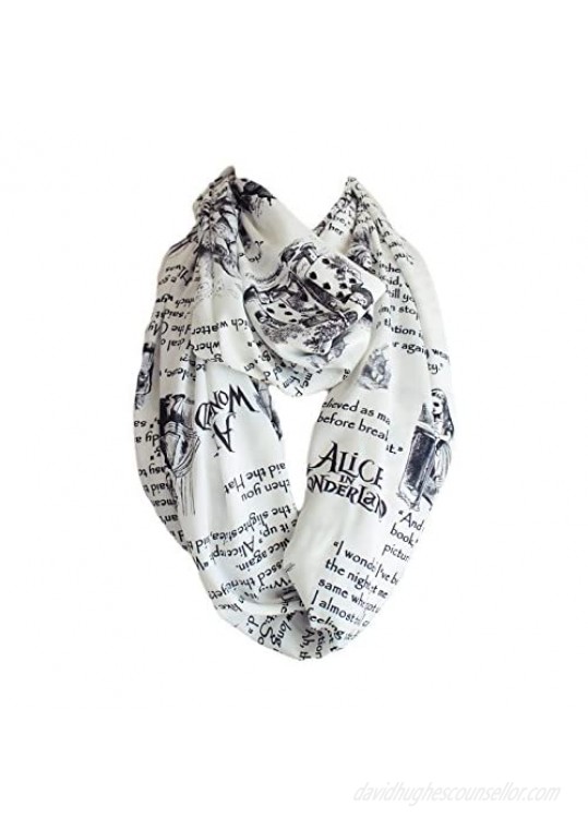 Etwoa's Lewis Carroll Alice in Wonderland Book Quotes White Infinity Scarf Large