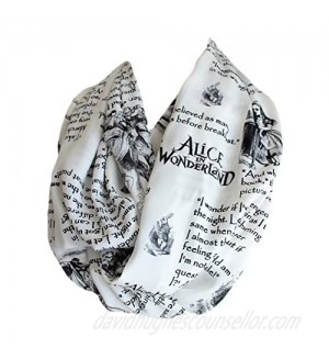 Etwoa's Lewis Carroll Alice in Wonderland Book Quotes White Infinity Scarf  Large