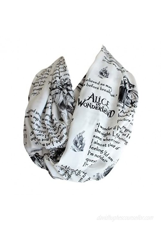 Etwoa's Lewis Carroll Alice in Wonderland Book Quotes White Infinity Scarf  Large