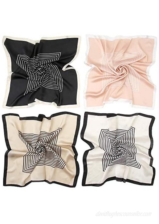 EVQ 4 Pieces Square Satin Silk Like Scarf for Women Lightweight Printing Hair Scarves 27 x 27 inches