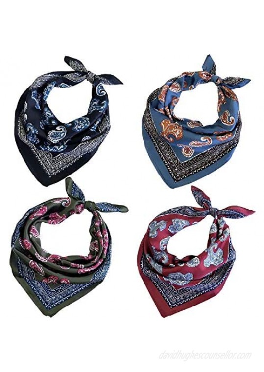 FYLuoke Silk Feeling Satin HeadScarf Neck Hair Scarf Bandana for Women 4-Packs
