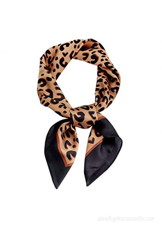 GERINLY Silk Hair Scarf Animal Print Leopard Neck Scarf Summer Neckerchief for Women