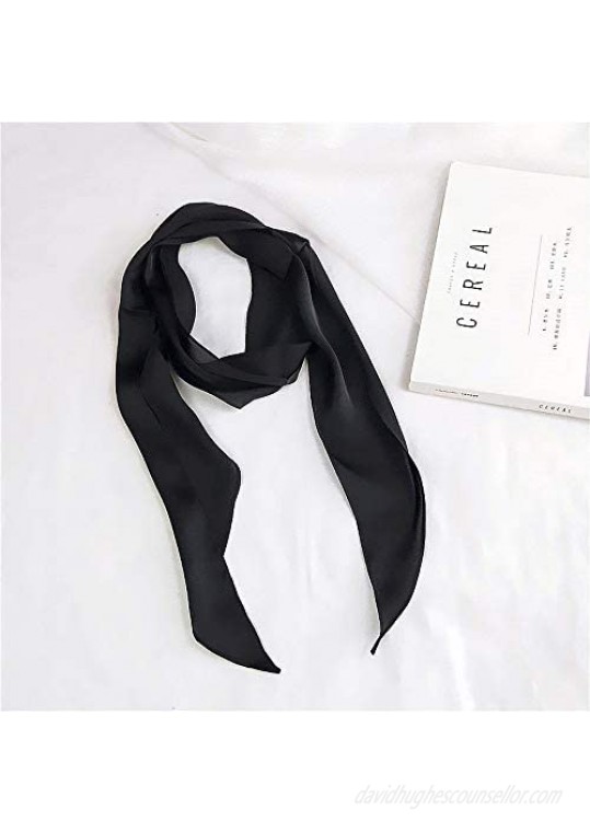 GERINLY Solid Color Long Neckerchief Pure Skinny Scarf Necktie for 50's Costume Party