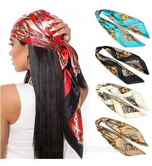 HAIMEIKANG 35” Large Stain Square Scarves for Women - 4 PCs Women Silk Like Head Scarf Bandanas Hair Scarf Neck Scarf