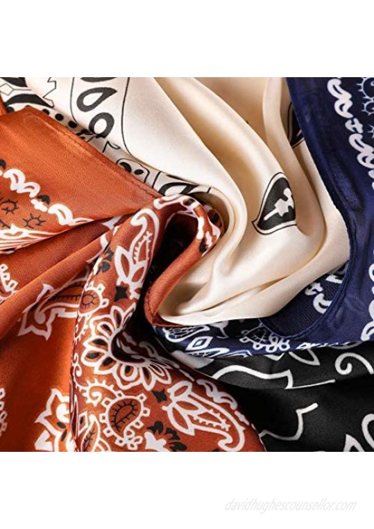 Head Scarf for Women Silk Feeling Scarf Scarves Bandana 4 Pack 27-inch Square Silk Satin Bandana for Women