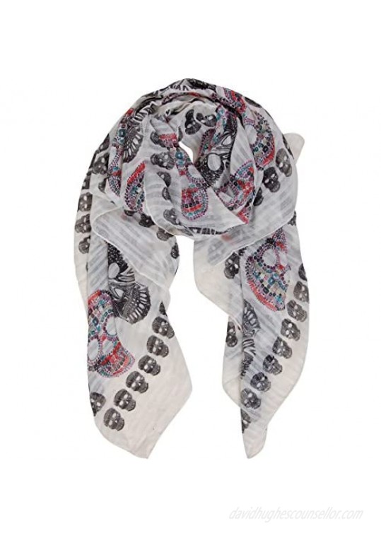 Humble Chic Sugar Skull Scarf for Women - Long Oversized Lightweight Printed Shawl Wraps Fashion Scarves for Women