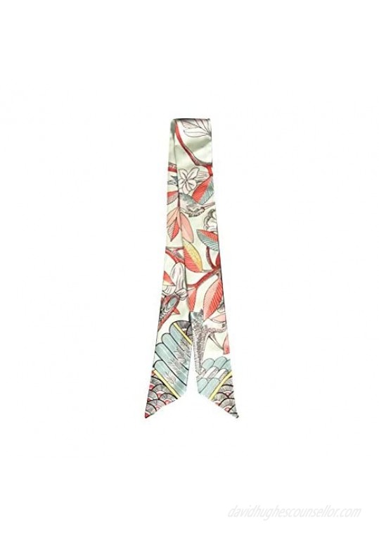 IMLECK Fashion Natural Flower Bird Printing Handbag Handle Ribbon Scarf Neck Scarf for Women