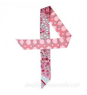 IMLECK Skinny Scarf Simple Floral Print Necktie Handbag Handle Wrap Silk Ribbon for Women