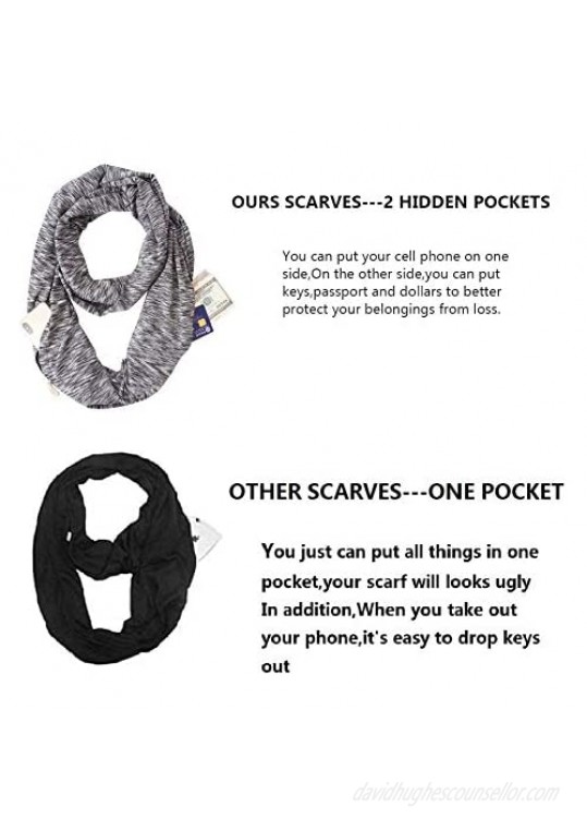 Infinity Scarf With 2 Zipper Pockets - Secret Hidden Travel Scarves for Girls Women Men