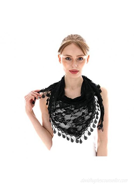 LMVERNA Triangle Lace Shawl Mantilla Veil Lightweight Tassel Scarf Fashion Floral Shawls and Wraps for Women