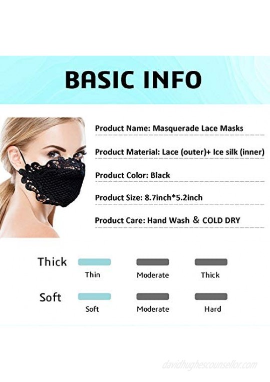 Masquerade Black Lace-Masks for Women Party Reusable Breathable Cloth Silk Face-Mask Scarf